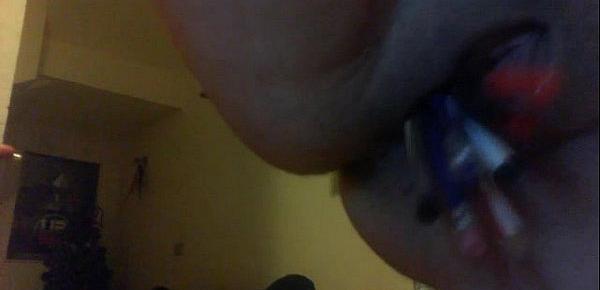  Webcam slut slaps tits and puts pens in pussy part 2